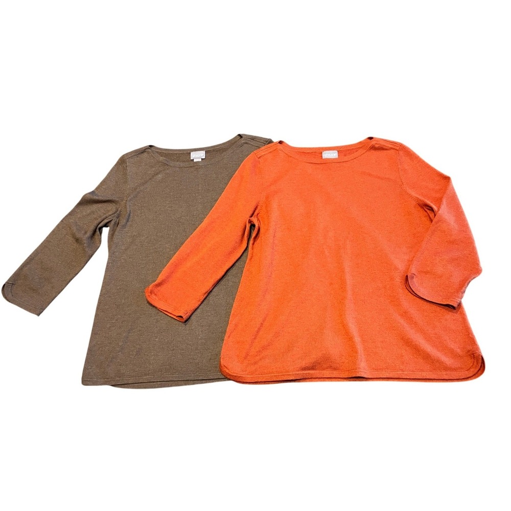 Chico's Sweater Lot Size‎ 1 Soft Knit Pullover Brown Orange Cashmere Blend